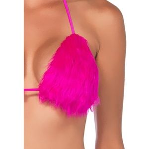 2 Piece Pink Rave Festival Fur Bikini Set